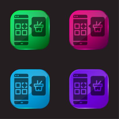 Application four color glass button icon clipart