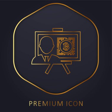 Bitcoin Presentation With Reporter golden line premium logo or icon clipart