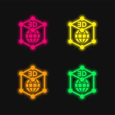 3d Grafikler dört renk parlayan neon vektör simgesi