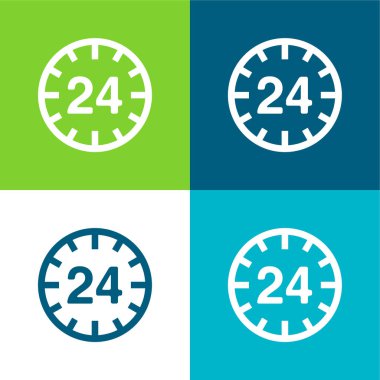 24 Saat Dairesel İşaret Düz 4 renk simgesi seti