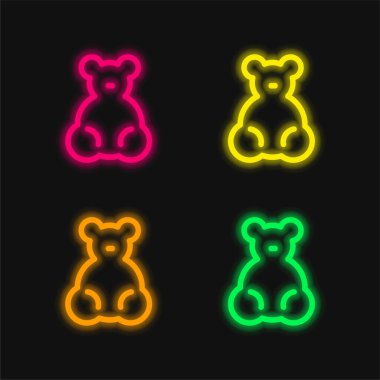 Bebek Ayı Oyuncağı 4 renkli parlak neon vektör simgesi