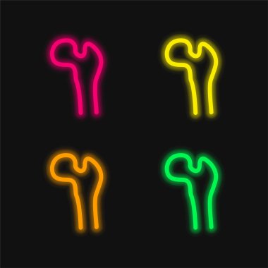 Kemik Yapısı İpucu Dört renk parlayan neon vektör simgesi