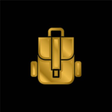 Sırt çantası altın kaplamalı metalik simge veya logo vektörü