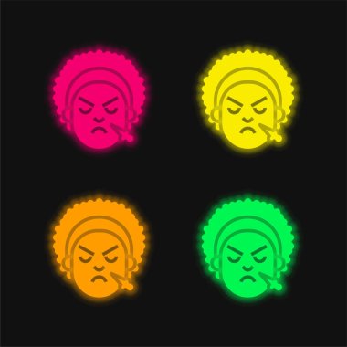 Kızgın Surat dört renk parlayan neon vektör simgesi