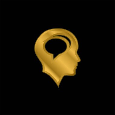 Altın kaplama metalik simge veya logo vektörü içinde Chat Bubbles ile Kel Kafa