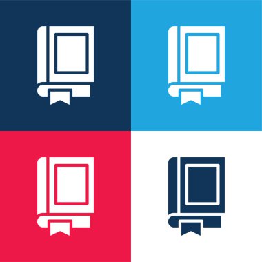 Kitap mavi ve kırmızı dört renk en küçük simge seti