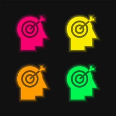 Beyin dört renk parlayan neon vektör simgesi