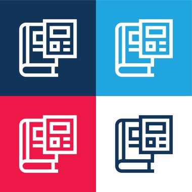 Kitap mavi ve kırmızı dört renk en küçük simge seti