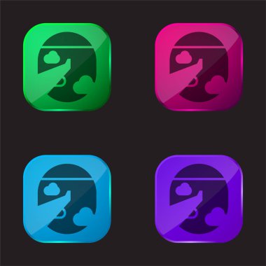 Uçak dört renkli cam düğme simgesi