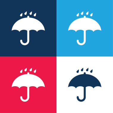 Black Opened Umbrella Symbol With Rain Drops Falling On It blue and red four color minimal icon set clipart