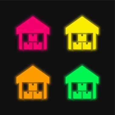 Boxes four color glowing neon vector icon clipart