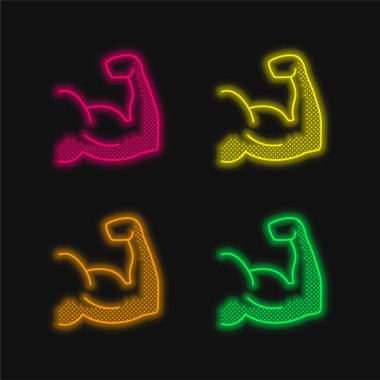 Biceps four color glowing neon vector icon clipart