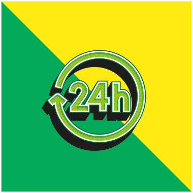 24 Hours Green and yellow modern 3d vector icon logo clipart