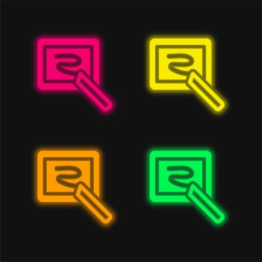 Tebeşir ile karatahta dört renk neon vektör simgesi