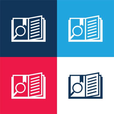 Kitap mavi ve kırmızı dört renk en küçük simge seti