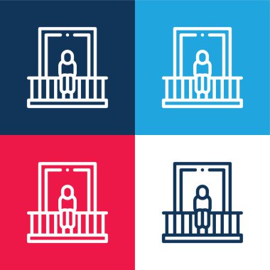 Balkon mavi ve kırmızı dört renk en küçük simge kümesi