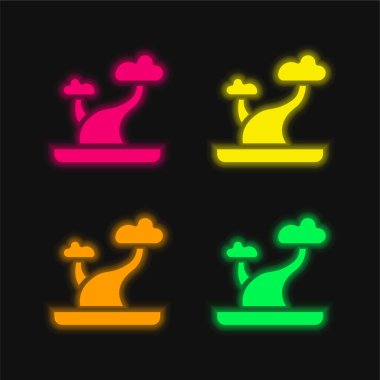 Bonsai four color glowing neon vector icon clipart