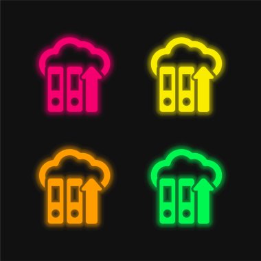 Dosyaları İnternete Gönder Dört renkli parlak neon vektör simgesine