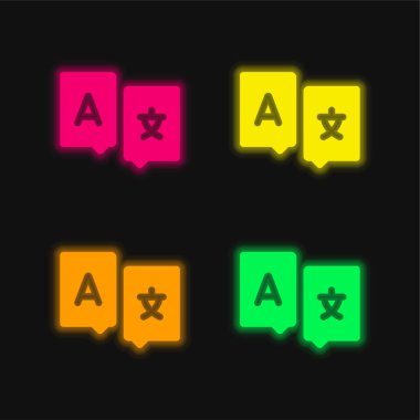 Bilingual four color glowing neon vector icon clipart