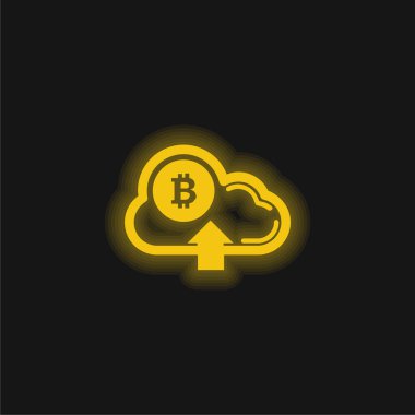 Bulutlu Bitcoin Yukarı Ok Sembolü Sarı Parlayan Neon simgesi