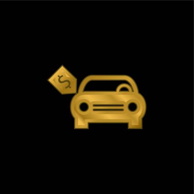 Brand New Car With Dollar Price Tag gold plated metalic icon or logo vector clipart
