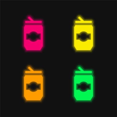 Beer Can four color glowing neon vector icon clipart