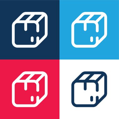 Kutu mavi ve kırmızı dört renk minimal simge kümesi