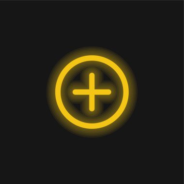 Dairesel Arayüz Düğmesi Ekle Sarı parlak neon simgesi