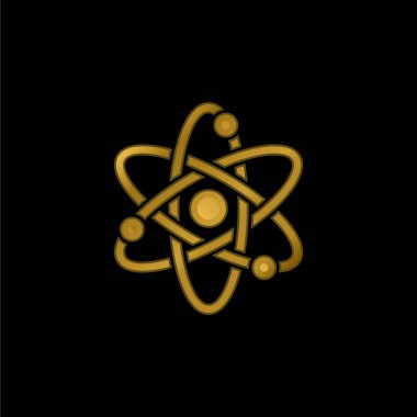 Atom altın kaplamalı metalik simge veya logo vektörü