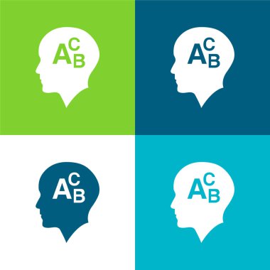 Alfabe Harfli Kel Kafa ABC Düz 4 renk simgesi seti