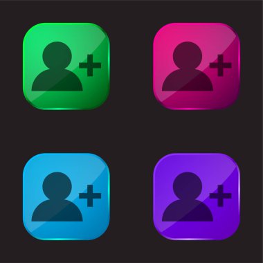 Add User four color glass button icon clipart