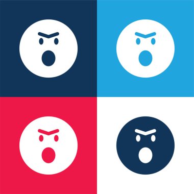 Kızgın Duygusal Yüz Açık Ağızlı Yuvarlak Meydan Dış Hattı Mavi ve Kırmızı Minimum Renk Simgesi