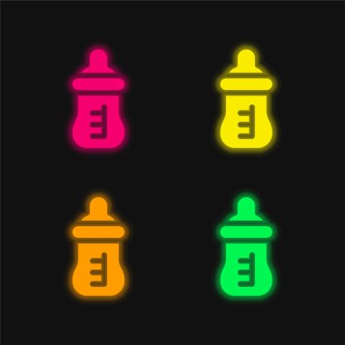 Baby Bottle four color glowing neon vector icon clipart