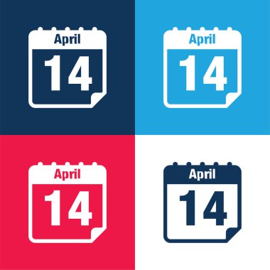 April 14 Calendar Page Day blue and red four color minimal icon set clipart