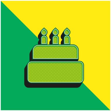 Doğum günü Keki Yeşil ve Sarı 3D vektör simgesi