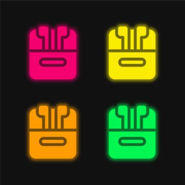 Airpods four color glowing neon vector icon clipart