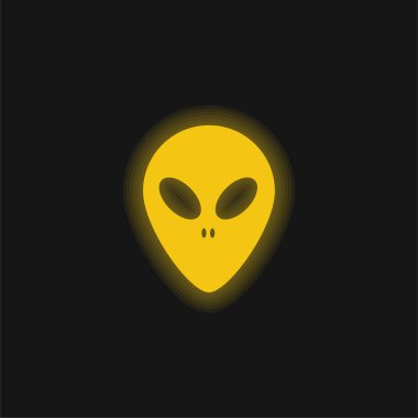 Alien Face yellow glowing neon icon clipart