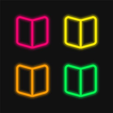 Book Outline four color glowing neon vector icon clipart