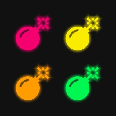 Bomba dört renk parlayan neon vektör simgesi