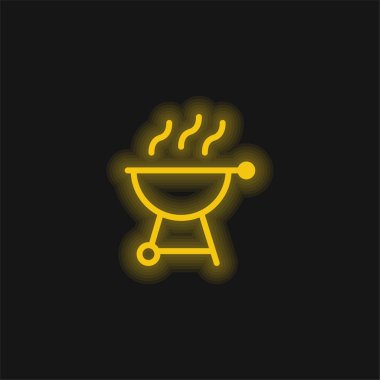 Barbekü ızgarası sarı parlak neon simgesi
