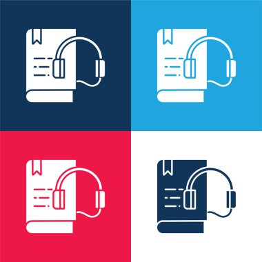 Audio Book blue and red four color minimal icon set clipart