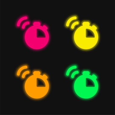 Alarm Saati dört renkli parlak neon vektör simgesi