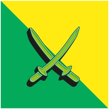 2 Katana Yeşil ve sarı modern 3d vektör simgesi logosu