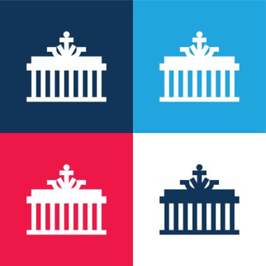 Brandenburg Gate blue and red four color minimal icon set clipart