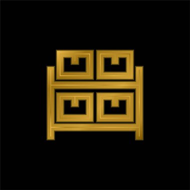 Arşiv Çekmecesi Mobilya Altın kaplama metalik simge veya logo vektörü