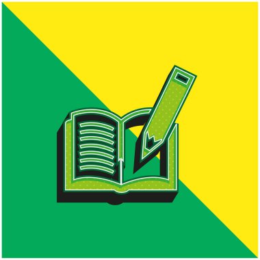 Book And Pen Green and yellow modern 3d vector icon logo clipart