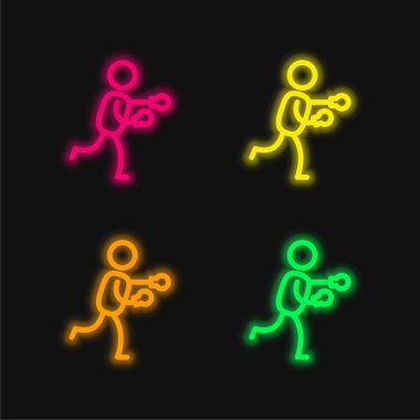 Boksör dört renk parlayan neon vektör simgesi
