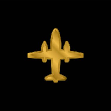 Aeroplane With Two Big Engines gold plated metalic icon or logo vector clipart