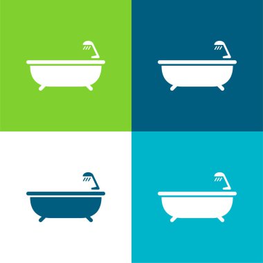 Bath Tub With Shower Flat four color minimal icon set clipart
