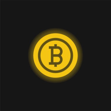 Bitcoin sarı parlayan neon simgesi